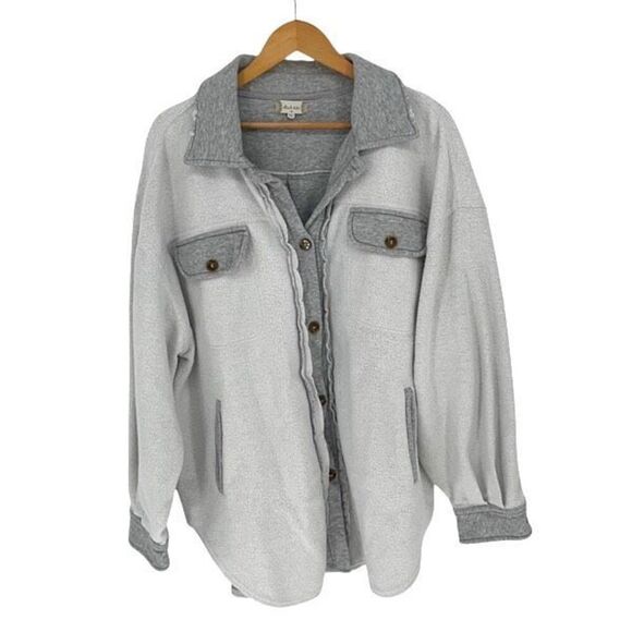 Altar’d State Women’s Reversed Sweatshirt Medium Gray Button Up Flannel Casual C - Picture 1 of 8